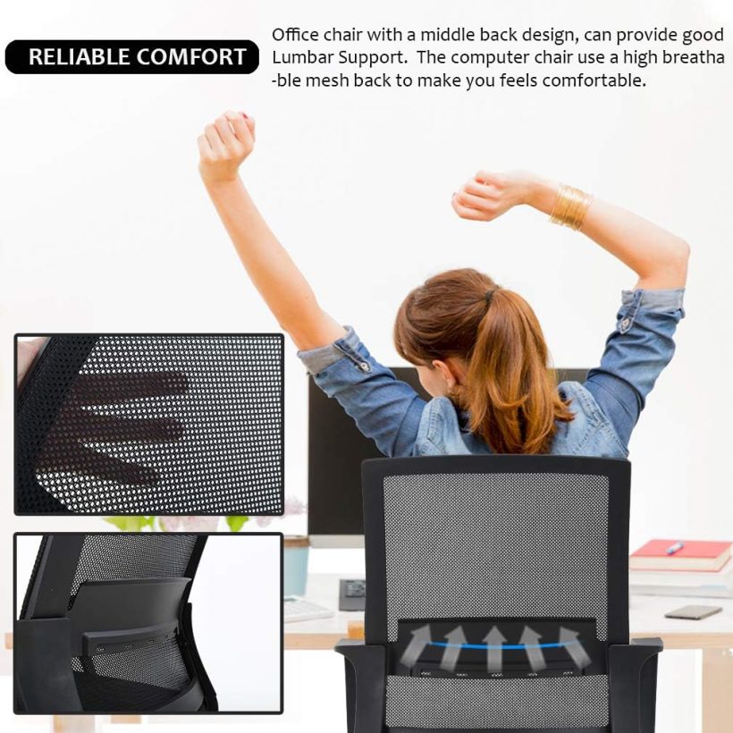 Home Office Chair Ergonomic Desk Chair Swivel Rolling Computer Chair Executive Lumbar Support Task Mesh Chair Adjustable Stool for Women Men (Black) - Image 5